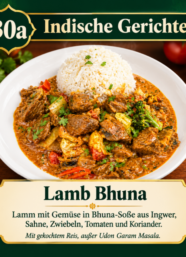 Indisches Lamb Bhuna mit Reis Indisches Lamb Bhuna mit Reis